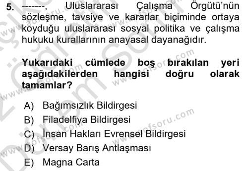 Uluslararası Sosyal Politika Dersi 2021 - 2022 Yılı (Final) Dönem Sonu Sınavı 5. Soru