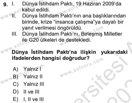 Uluslararası Sosyal Politika Dersi 2021 - 2022 Yılı (Final) Dönem Sonu Sınavı 9. Soru