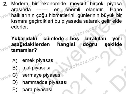 Çalışma Ekonomisi Dersi 2021 - 2022 Yılı (Vize) Ara Sınavı 2. Soru