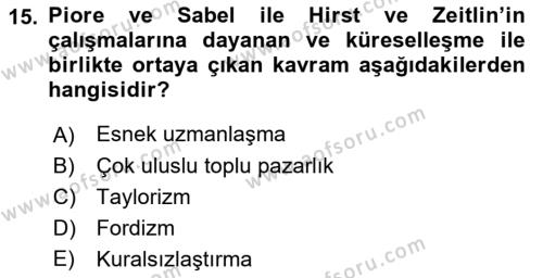 Endüstri İlişkileri Dersi 2018 - 2019 Yılı (Final) Dönem Sonu Sınavı 15. Soru