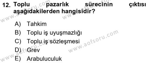 Endüstri İlişkileri Dersi 2019 - 2020 Yılı (Final) Dönem Sonu Sınavı 12. Soru