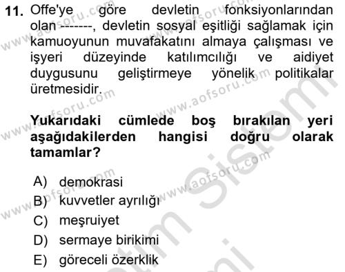 Endüstri İlişkileri Dersi 2021 - 2022 Yılı (Final) Dönem Sonu Sınavı 11. Soru