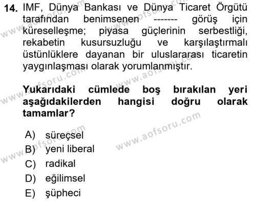 Endüstri İlişkileri Dersi 2021 - 2022 Yılı (Final) Dönem Sonu Sınavı 14. Soru