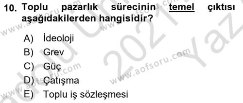 Endüstri İlişkileri Dersi 2021 - 2022 Yılı Yaz Okulu Sınavı 10. Soru