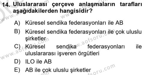 Endüstri İlişkileri Dersi 2021 - 2022 Yılı Yaz Okulu Sınavı 14. Soru