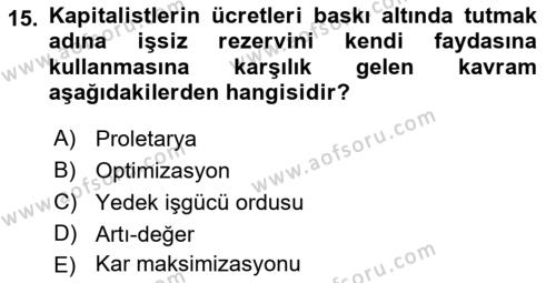 Endüstri İlişkileri Dersi 2021 - 2022 Yılı Yaz Okulu Sınavı 15. Soru