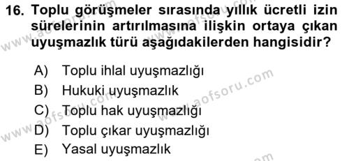 Endüstri İlişkileri Dersi 2021 - 2022 Yılı Yaz Okulu Sınavı 16. Soru