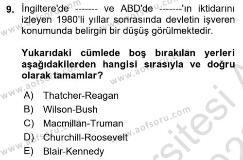 Endüstri İlişkileri Dersi 2021 - 2022 Yılı Yaz Okulu Sınavı 9. Soru