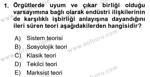 Endüstri İlişkileri Dersi 2022 - 2023 Yılı (Final) Dönem Sonu Sınavı 1. Soru