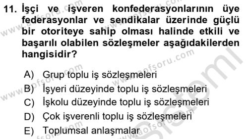 Endüstri İlişkileri Dersi 2022 - 2023 Yılı (Final) Dönem Sonu Sınavı 11. Soru