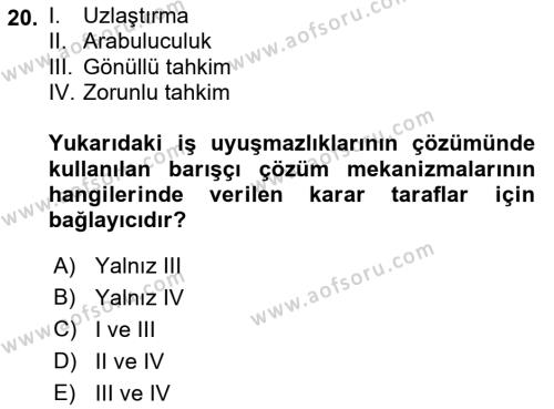 Endüstri İlişkileri Dersi 2022 - 2023 Yılı (Final) Dönem Sonu Sınavı 20. Soru