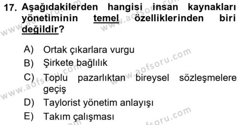 Endüstri İlişkileri Dersi 2022 - 2023 Yılı Yaz Okulu Sınavı 17. Soru