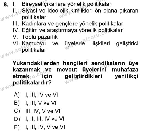 Endüstri İlişkileri Dersi 2022 - 2023 Yılı Yaz Okulu Sınavı 8. Soru