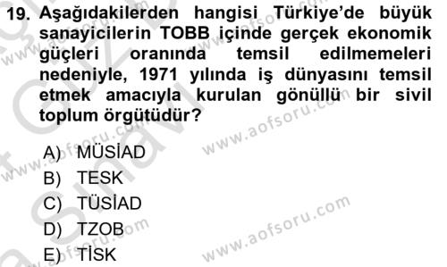 Endüstri İlişkileri Dersi 2023 - 2024 Yılı (Vize) Ara Sınavı 19. Soru