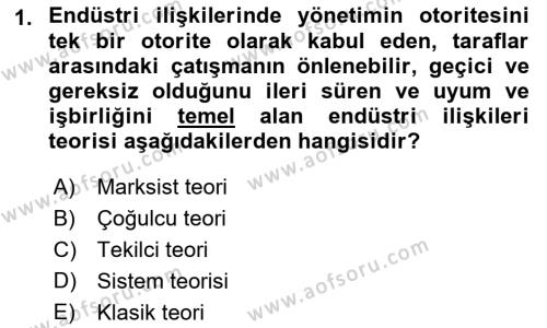 Endüstri İlişkileri Dersi 2023 - 2024 Yılı (Final) Dönem Sonu Sınavı 1. Soru