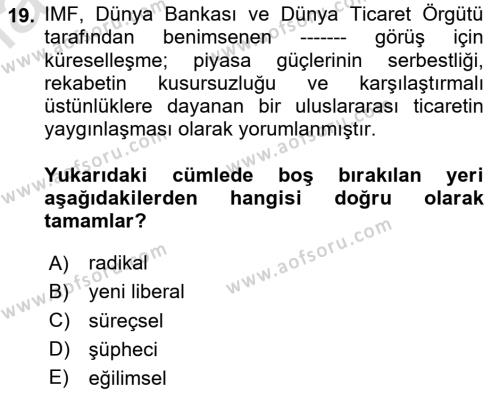 Endüstri İlişkileri Dersi 2023 - 2024 Yılı Yaz Okulu Sınavı 19. Soru