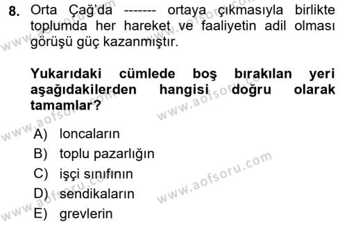 Endüstri İlişkileri Dersi 2023 - 2024 Yılı Yaz Okulu Sınavı 8. Soru