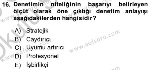 Çalışma Yaşamının Denetimi Dersi 2018 - 2019 Yılı Yaz Okulu Sınavı 16. Soru