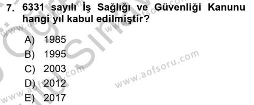 Çalışma Yaşamının Denetimi Dersi 2018 - 2019 Yılı Yaz Okulu Sınavı 7. Soru