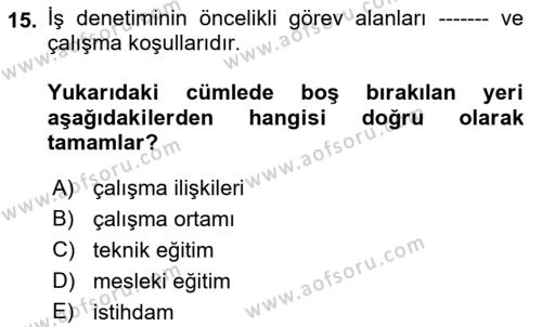 Çalışma Yaşamının Denetimi Dersi 2021 - 2022 Yılı (Vize) Ara Sınavı 15. Soru