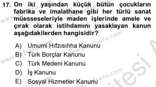 Çalışma Yaşamının Denetimi Dersi 2021 - 2022 Yılı (Vize) Ara Sınavı 17. Soru