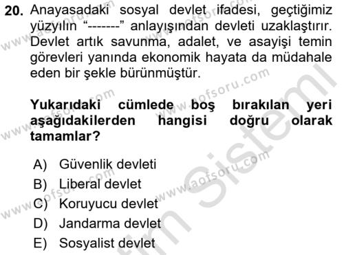 Çalışma Yaşamının Denetimi Dersi 2021 - 2022 Yılı (Vize) Ara Sınavı 20. Soru