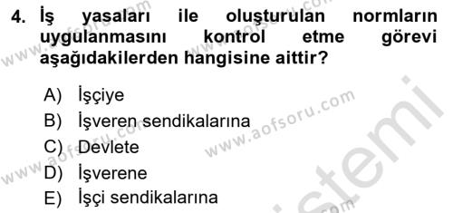 Çalışma Yaşamının Denetimi Dersi 2021 - 2022 Yılı (Vize) Ara Sınavı 4. Soru