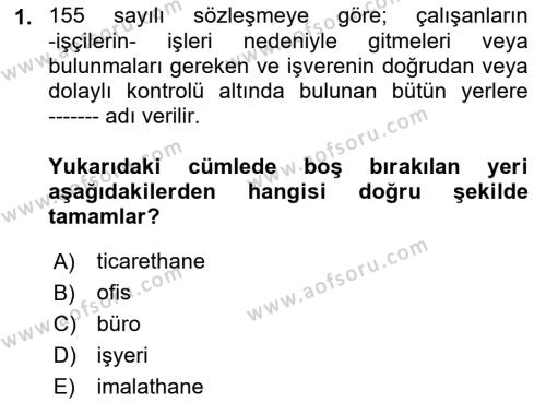 Çalışma Yaşamının Denetimi Dersi 2021 - 2022 Yılı (Final) Dönem Sonu Sınavı 1. Soru