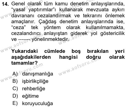 Çalışma Yaşamının Denetimi Dersi 2021 - 2022 Yılı (Final) Dönem Sonu Sınavı 14. Soru