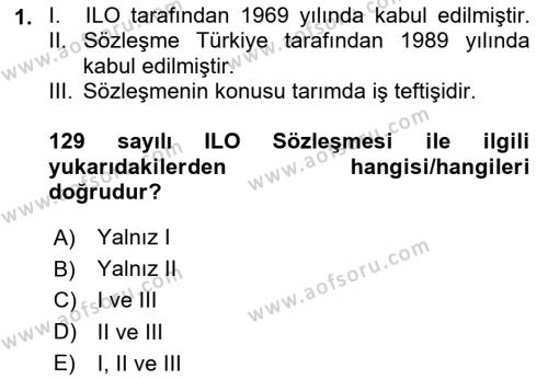 Çalışma Yaşamının Denetimi Dersi 2023 - 2024 Yılı (Vize) Ara Sınavı 1. Soru