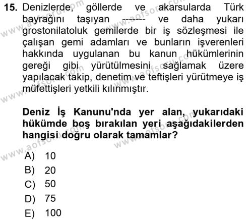 Çalışma Yaşamının Denetimi Dersi 2023 - 2024 Yılı (Vize) Ara Sınavı 15. Soru