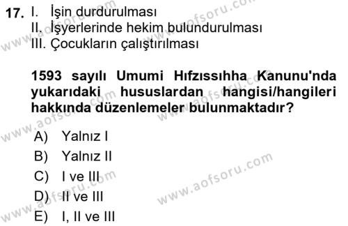 Çalışma Yaşamının Denetimi Dersi 2023 - 2024 Yılı (Vize) Ara Sınavı 17. Soru