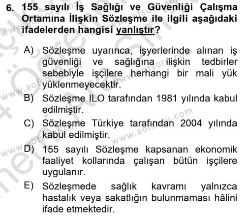 Çalışma Yaşamının Denetimi Dersi 2023 - 2024 Yılı (Vize) Ara Sınavı 6. Soru