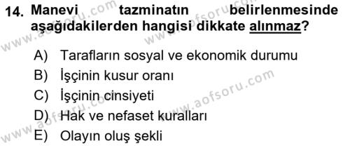 İş Sağlığı ve Güvenliği Dersi 2022 - 2023 Yılı Yaz Okulu Sınavı 14. Soru