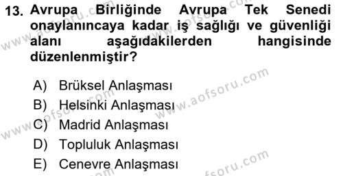 İş Sağlığı ve Güvenliği Dersi 2023 - 2024 Yılı (Final) Dönem Sonu Sınavı 13. Soru