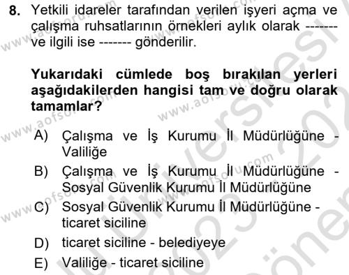 İş Sağlığı ve Güvenliği Dersi 2023 - 2024 Yılı (Final) Dönem Sonu Sınavı 8. Soru