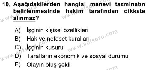 İş Sağlığı ve Güvenliği Dersi 2023 - 2024 Yılı Yaz Okulu Sınavı 10. Soru