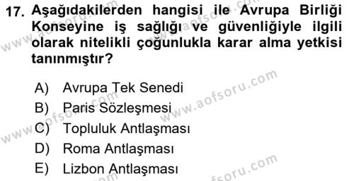 İş Sağlığı ve Güvenliği Dersi 2023 - 2024 Yılı Yaz Okulu Sınavı 17. Soru