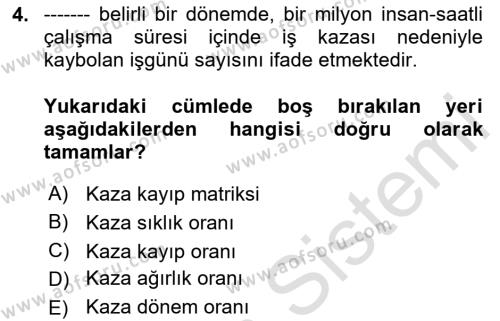 İş Sağlığı ve Güvenliği Dersi 2023 - 2024 Yılı Yaz Okulu Sınavı 4. Soru