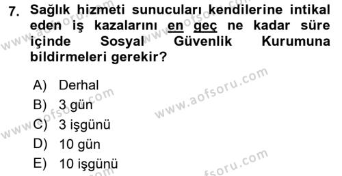 İş Sağlığı ve Güvenliği Dersi 2023 - 2024 Yılı Yaz Okulu Sınavı 7. Soru