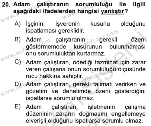 İş Sağlığı ve Güvenliği Dersi 2024 - 2025 Yılı (Vize) Ara Sınavı 20. Soru