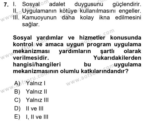 Sosyal Güvenlik Dersi 2021 - 2022 Yılı Yaz Okulu Sınavı 7. Soru