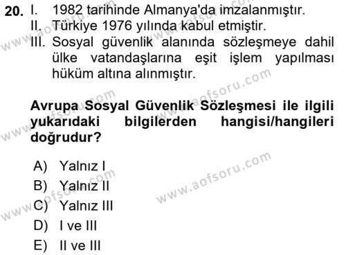 Sosyal Güvenlik Dersi 2022 - 2023 Yılı (Final) Dönem Sonu Sınavı 20. Soru