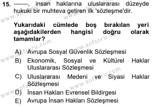 Sosyal Güvenlik Dersi 2022 - 2023 Yılı Yaz Okulu Sınavı 15. Soru