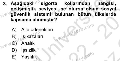 Sosyal Güvenlik Dersi 2022 - 2023 Yılı Yaz Okulu Sınavı 3. Soru