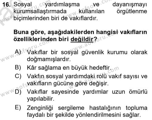 Sosyal Güvenlik Dersi 2023 - 2024 Yılı (Vize) Ara Sınavı 16. Soru