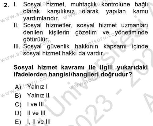 Sosyal Güvenlik Dersi 2023 - 2024 Yılı (Vize) Ara Sınavı 2. Soru