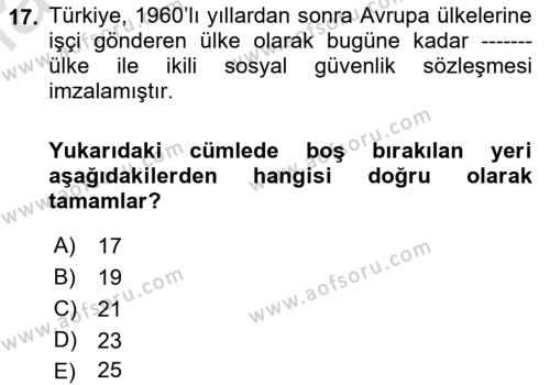 Sosyal Güvenlik Dersi 2023 - 2024 Yılı (Final) Dönem Sonu Sınavı 17. Soru