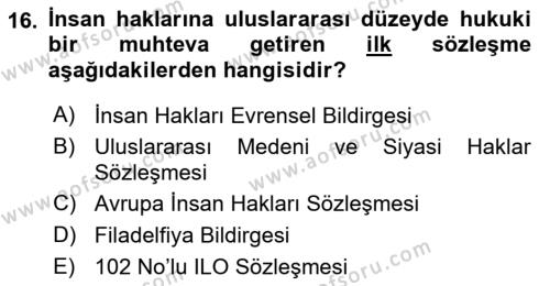 Sosyal Güvenlik Dersi 2023 - 2024 Yılı Yaz Okulu Sınavı 16. Soru