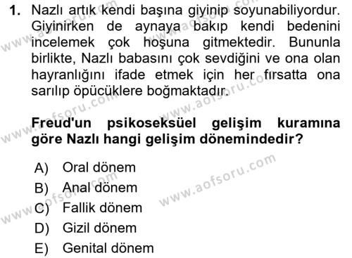 Çocuk Gelişiminde Alan Çalışmaları Dersi 2023 - 2024 Yılı (Final) Dönem Sonu Sınavı 1. Soru